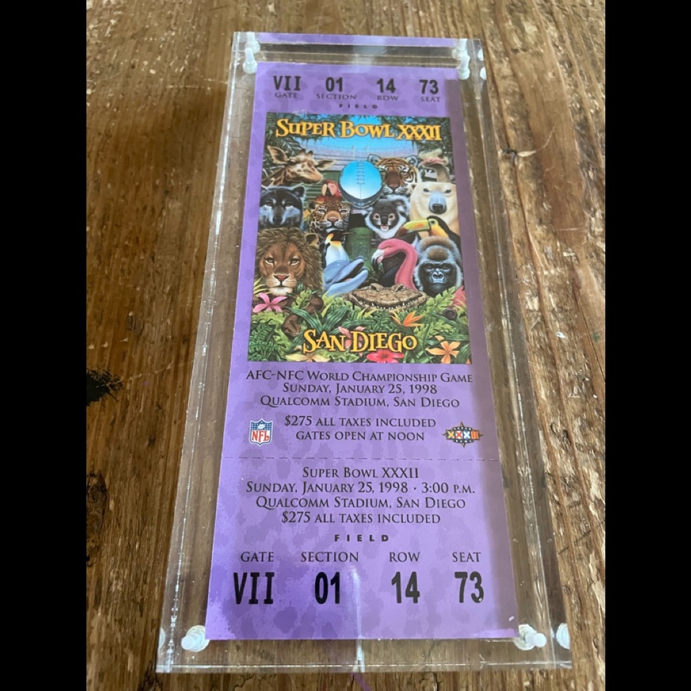 Super Bowl XXXII San Diego Ticket Stub in Acrylic frame